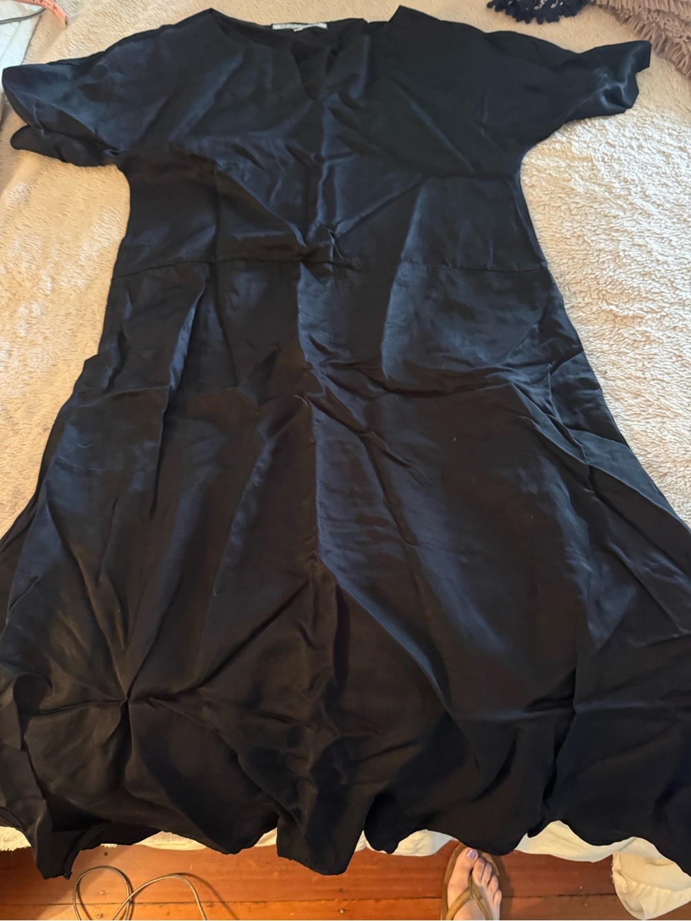 European Culture Black Short Sleeve Midi Dress